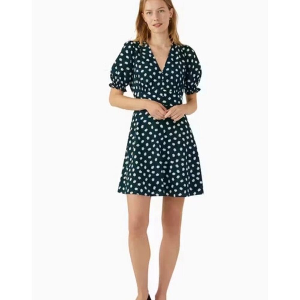 NWT Kate Spade Green Floral Polka Dot Dress Size 14 Puff Sleeve Pockets Mini